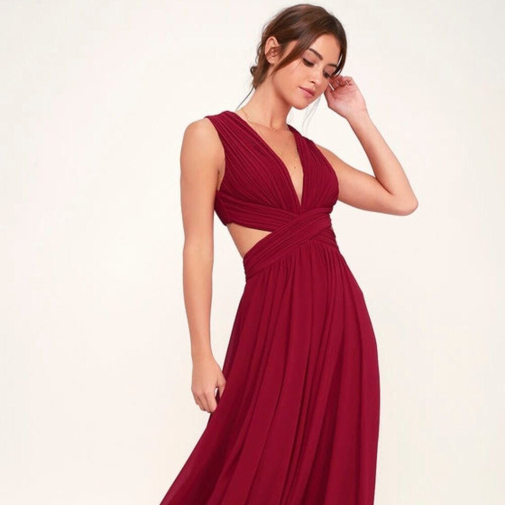 Lulus Vivid Imagination Wine Red Cutout Maxi Dress - Size M